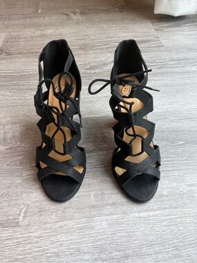 Delicious Women's Black Lace-Up Heels